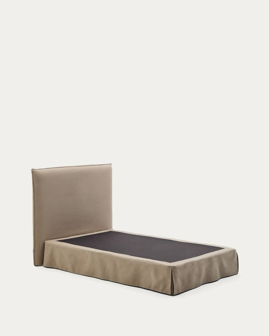 Letto sfoderabile Jaira in lino e cotone taupe per materasso da 90 x 200 cm