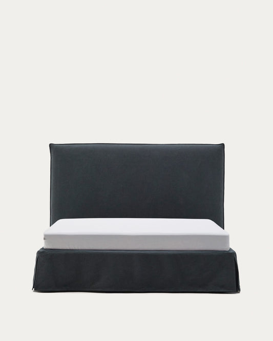 Letto sfoderabile Jaira in lino e cotone grigio antracite per materasso da 160 x 200 cm FSC Mix Credit