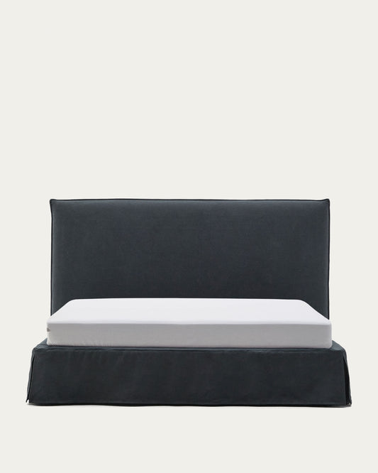 Letto sfoderabile Jaira in lino e cotone grigio antracite per materasso da 180 x 200 cm