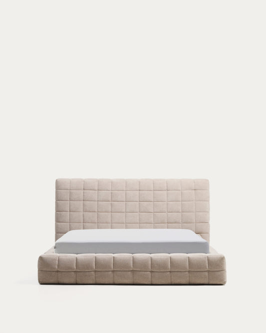 Letto sfoderabile Luiana in ciniglia beige per materasso da 160 x 200 cm