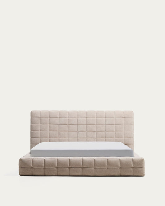 Letto sfoderabile Luiana in ciniglia beige per materasso da 180 x 200 cm