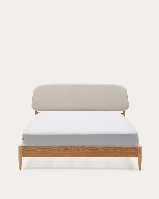 Letto Octavia impiallacciato di frassino testiera foderata bianco 160 x 200 cm