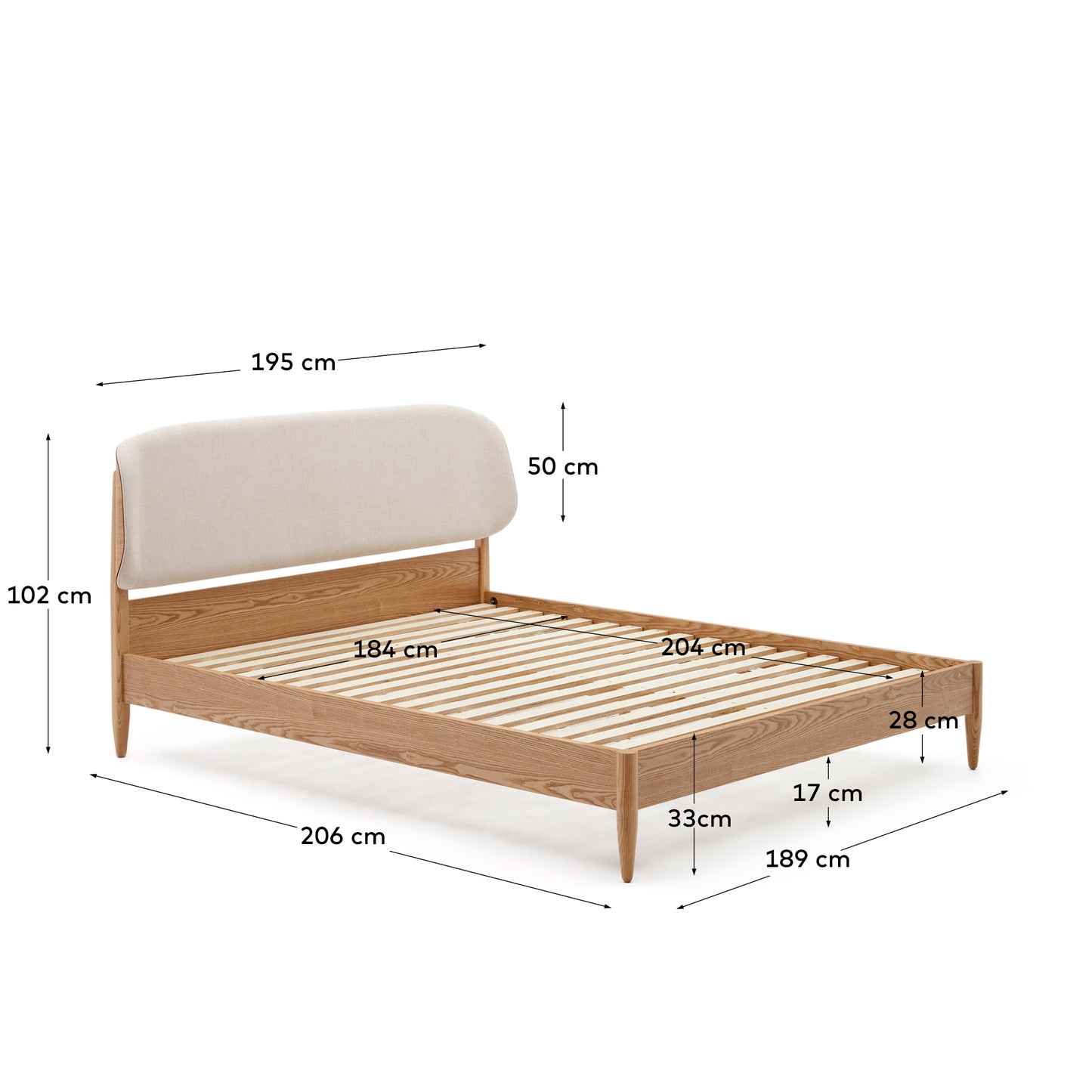 Letto Octavia impiallacciato di frassino testiera foderata bianco 180 x 200 cm