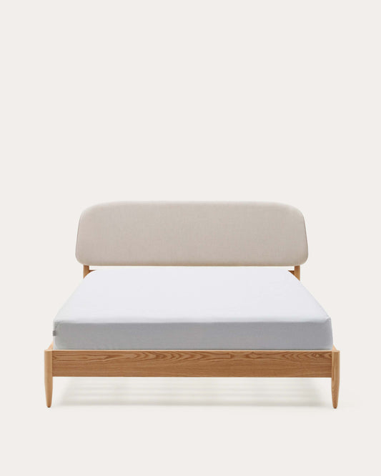 Letto Octavia impiallacciato di frassino testiera foderata bianco 180 x 200 cm