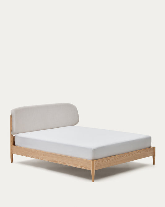 Letto Octavia impiallacciato di frassino testiera foderata bianco 180 x 200 cm