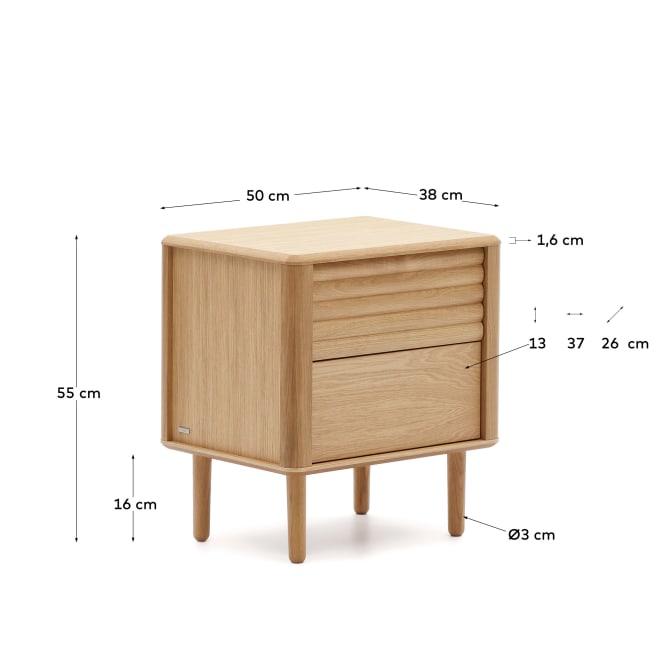Comodino Lenon 2 cassetti in legno e rovere impiallacciato 50 x 55 cm