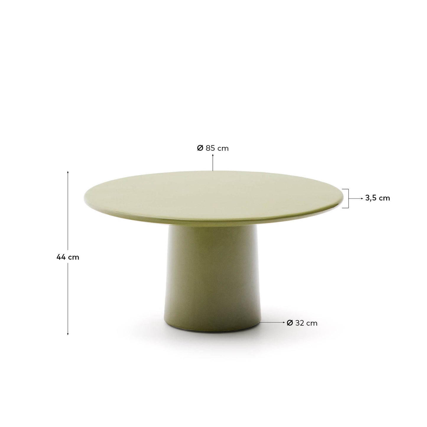 Tavolino da salotto Albanella in cemento con finitura verde lucido Ø 85 cm