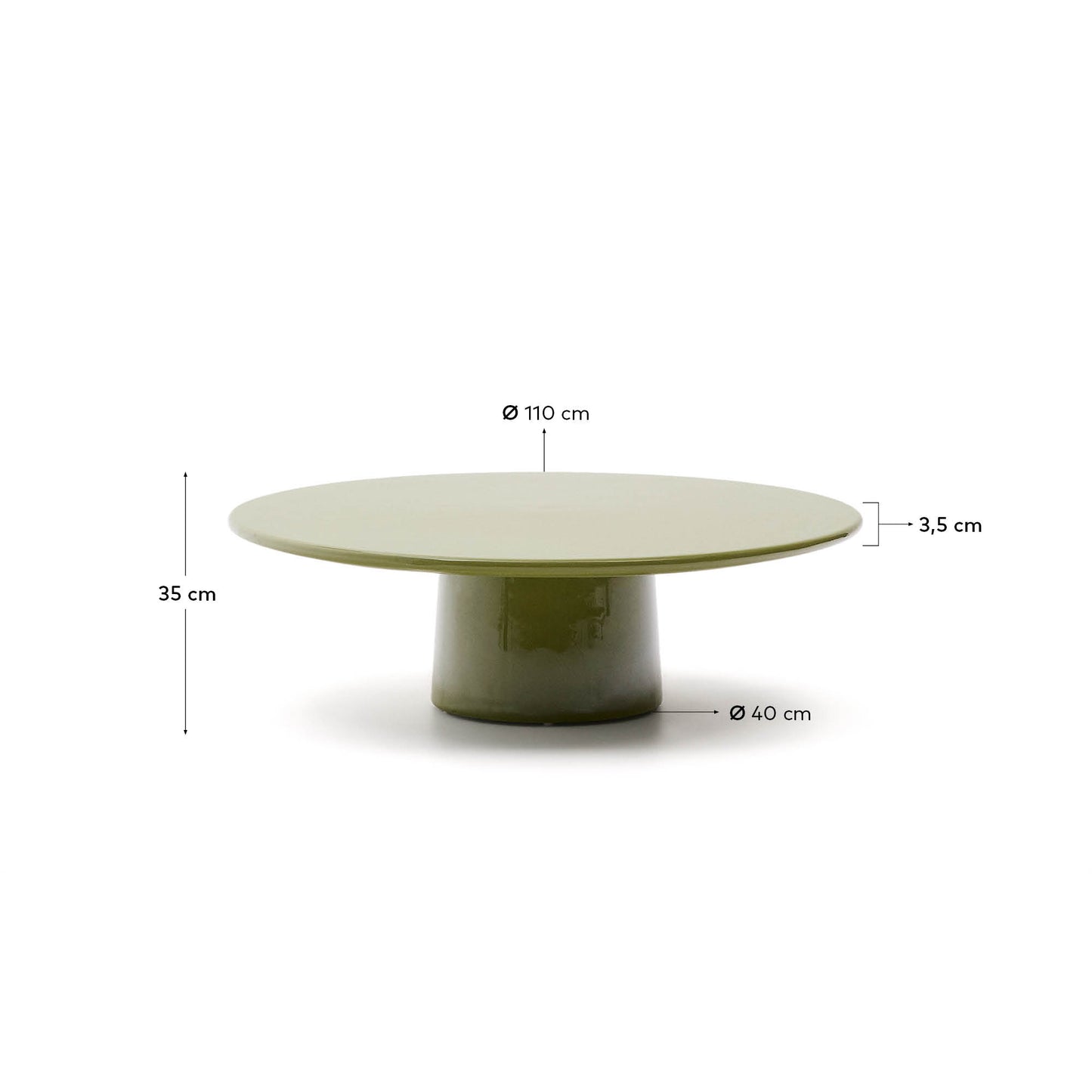 Tavolino da salotto Albanella in cemento con finitura verde lucido Ø 110 cm