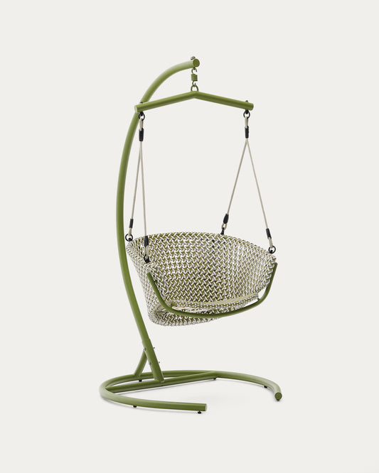 Poltrona sospesa con base Saliga in alluminio e rattan sintetico verde