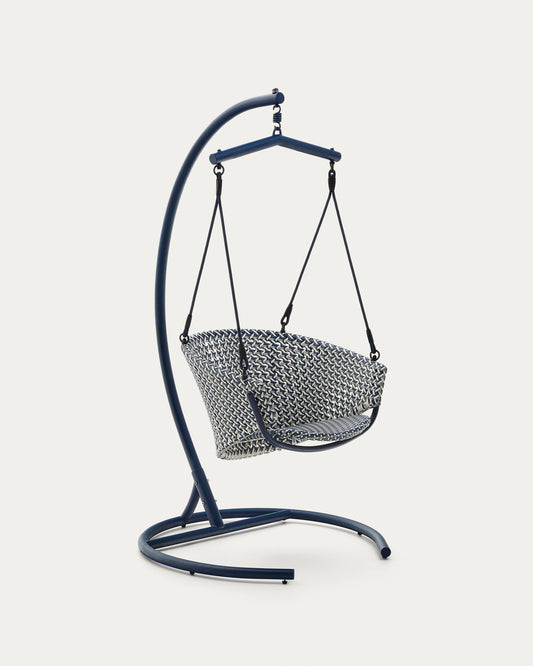 Poltrona sospesa con piede Saliga in alluminio e rattan sintetico blu