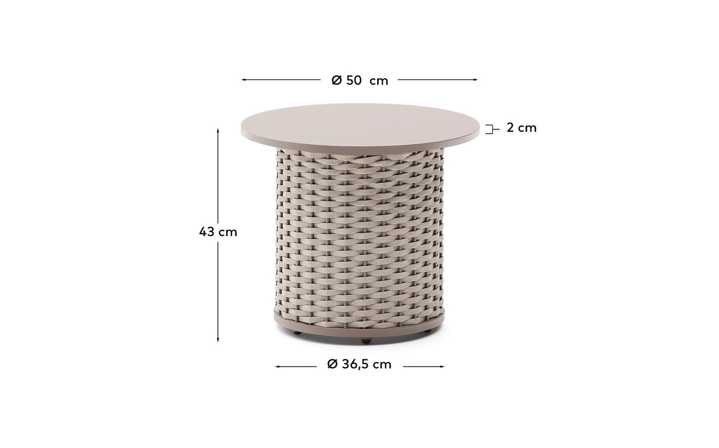 Tavolino da esterno Sedalis in alluminio e corda tortora Ø 50 cm
