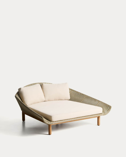 Lettino doppio Olbia in rattan sintetico e legno massiccio 100% teak FSC