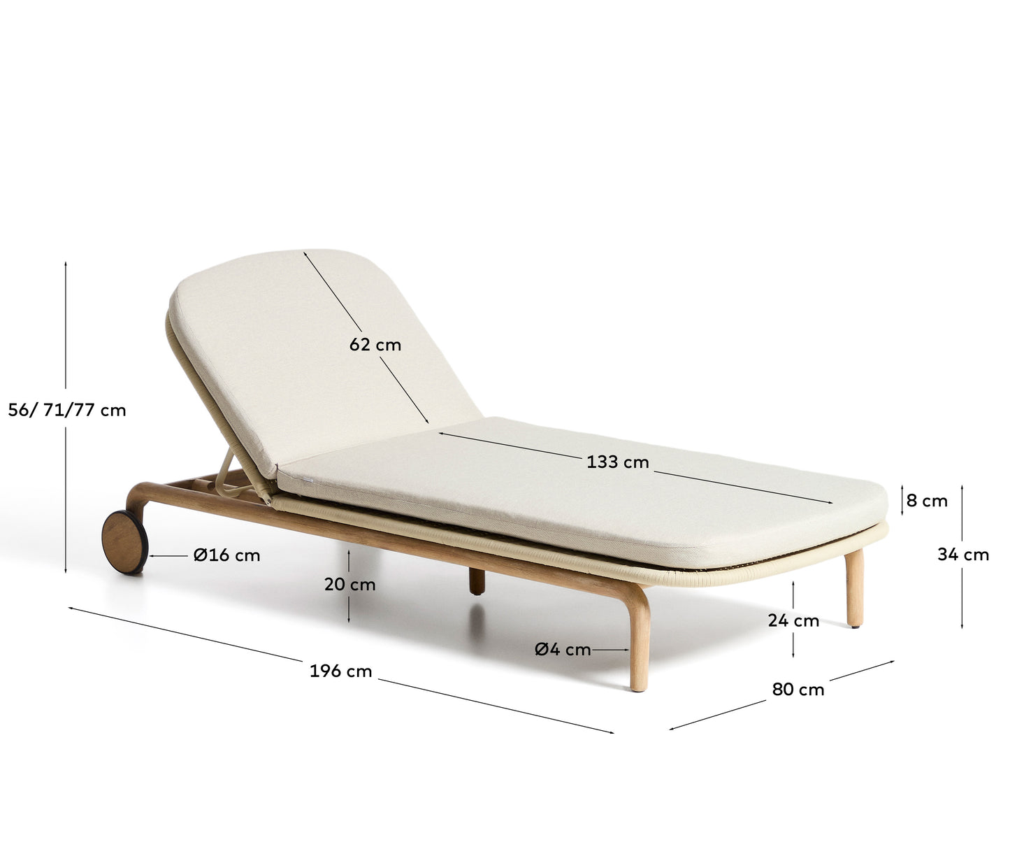 Lettino Alipa in legno massiccio di acacia e corda ecru FSC 100%