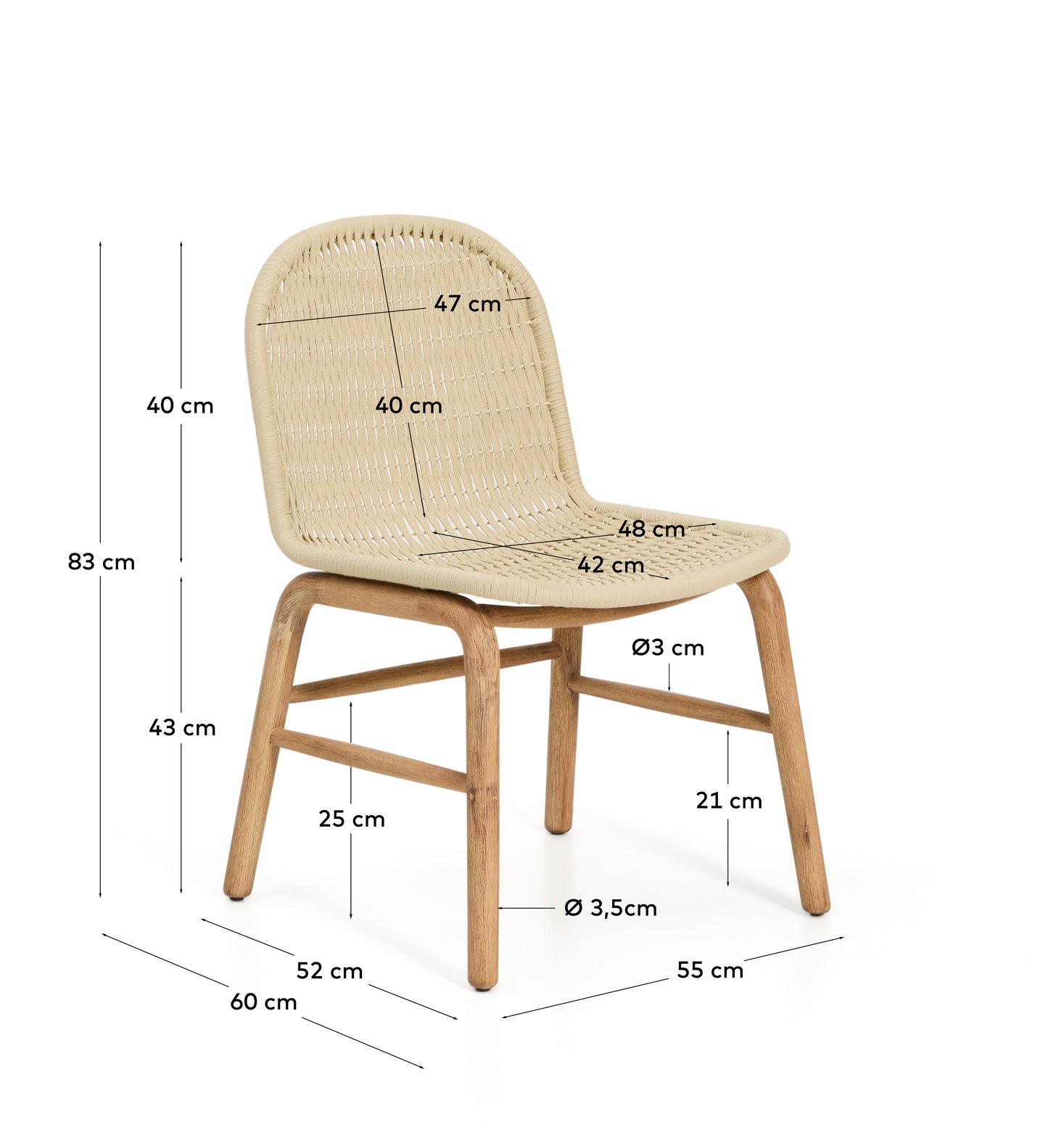 Sedia Alipa in legno massiccio di acacia e corda ecru