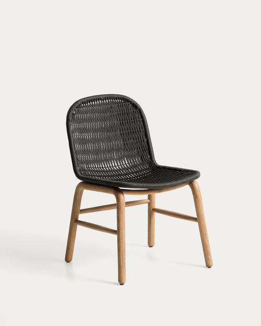 Sedia Alipa in legno massiccio di acacia e corda grigio scuro