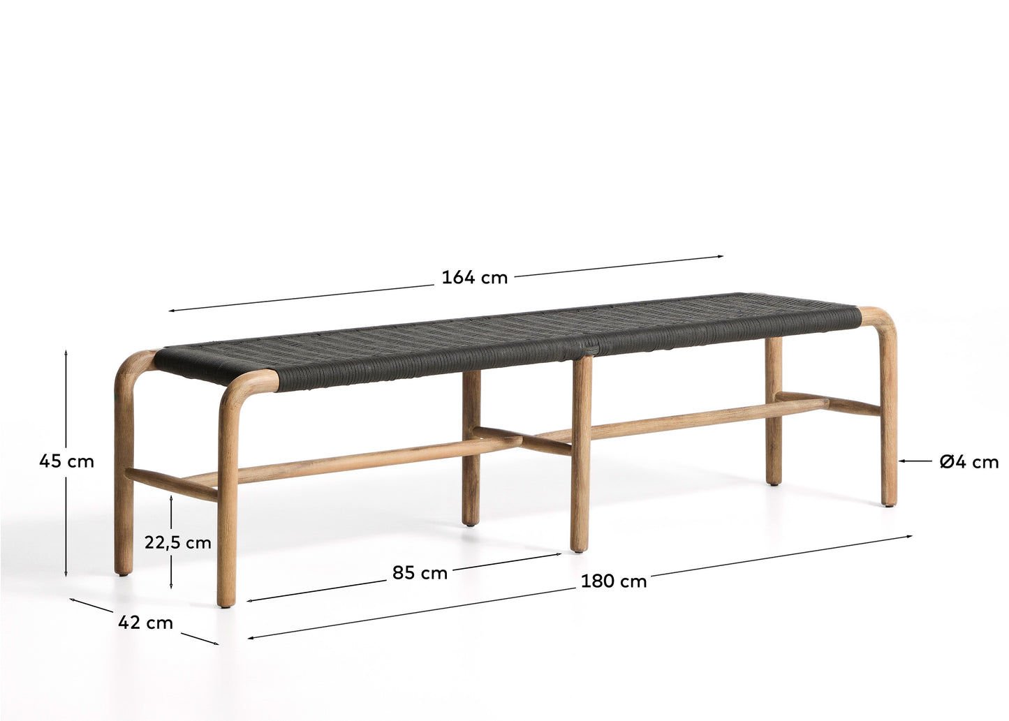 Panca Alipa in legno massiccio di acacia e corda grigio scuro 180 cm