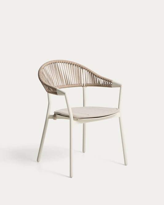 Sedia impilabile da esterno Alimia in alluminio écru con corda sintetica beige