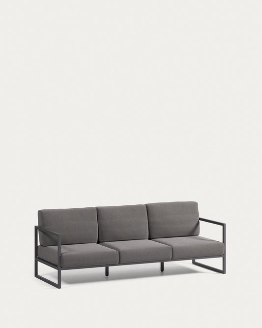 Divano da esterno Comova 3 posti grigio scuro ed alluminio nero 222 cm