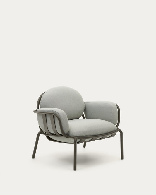 Poltrona da esterno Joncols con rivestimento grigio con struttura in alluminio e finitura verde