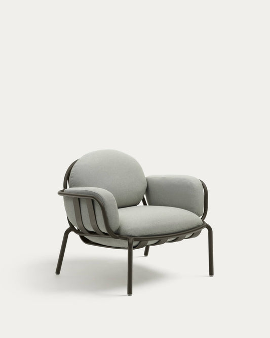 Poltrona da esterno Joncols con rivestimento grigio con struttura in alluminio e finitura verde