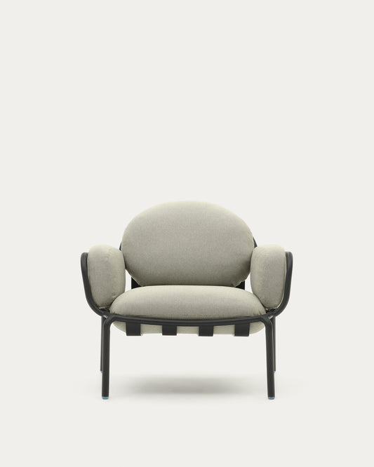Poltrona da esterno Joncols con rivestimento beige e struttura in alluminio con finitura grigia