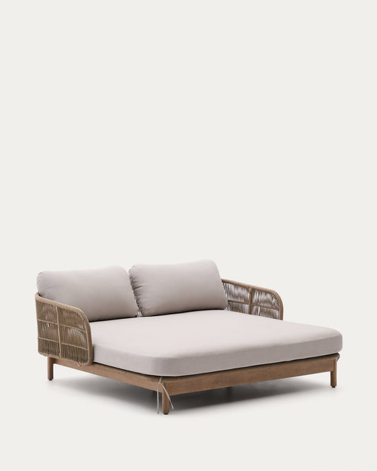 Lettino doppio Catalina in corda beige e 100% legno massiccio di acacia