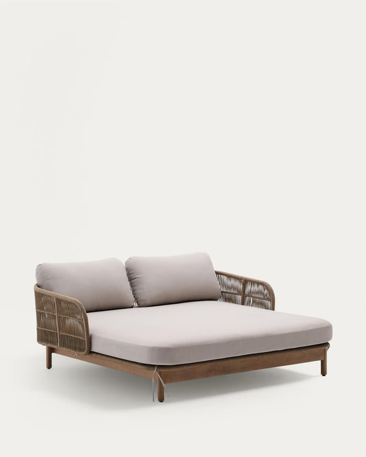 Lettino doppio Catalina in corda beige e 100% legno massiccio di acacia