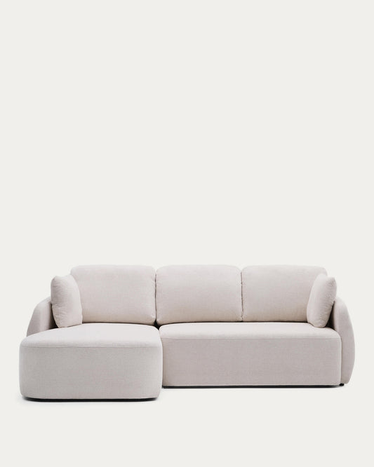 Divano letto Laira a 3 posti in ciniglia con chaise longue sinistra écru 246 cm