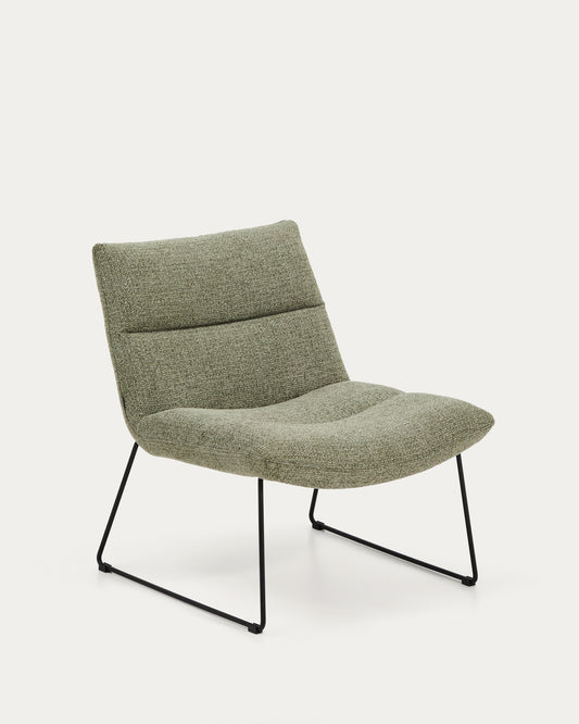 Poltrona Asen in ciniglia verde e gambe in acciaio nero FSC 100%