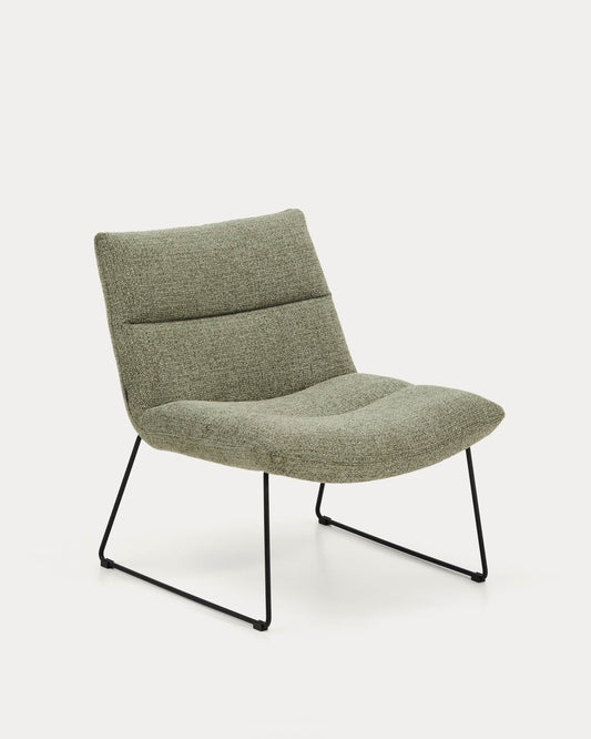 Poltrona Asen in ciniglia verde e gambe in acciaio nero FSC 100%