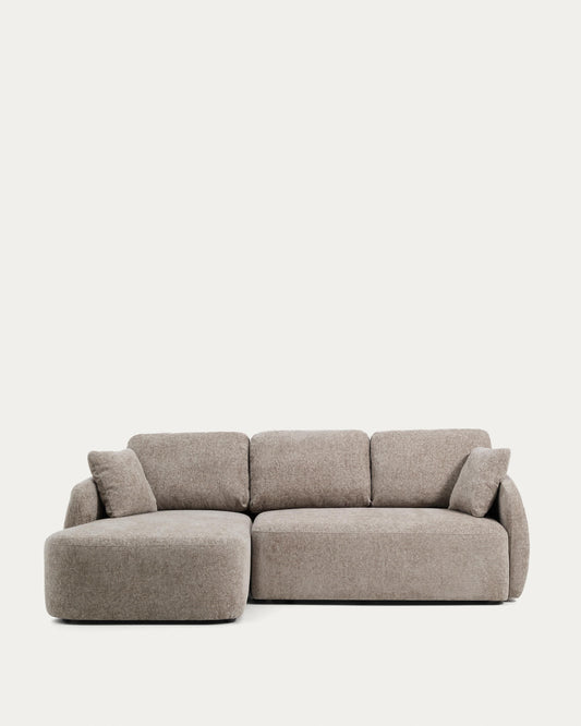 Divano letto Laira 3 posti in ciniglia tortora con chaise longue sinistra 246 cm