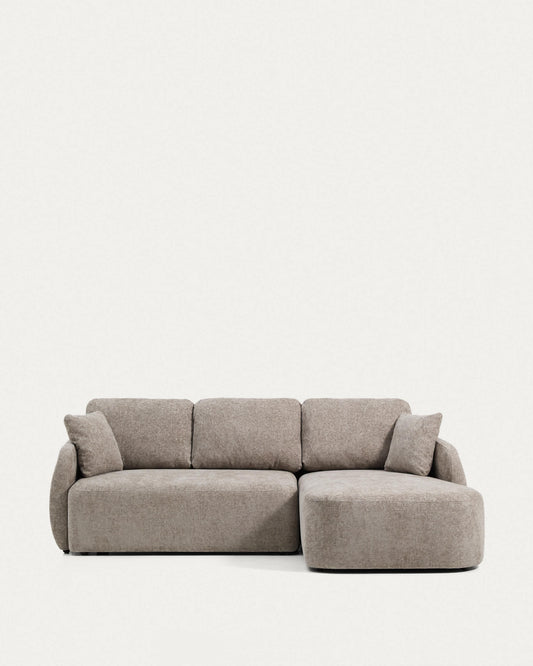 Divano letto Laira 3 posti in ciniglia tortora con chaise longue destra 246 cm
