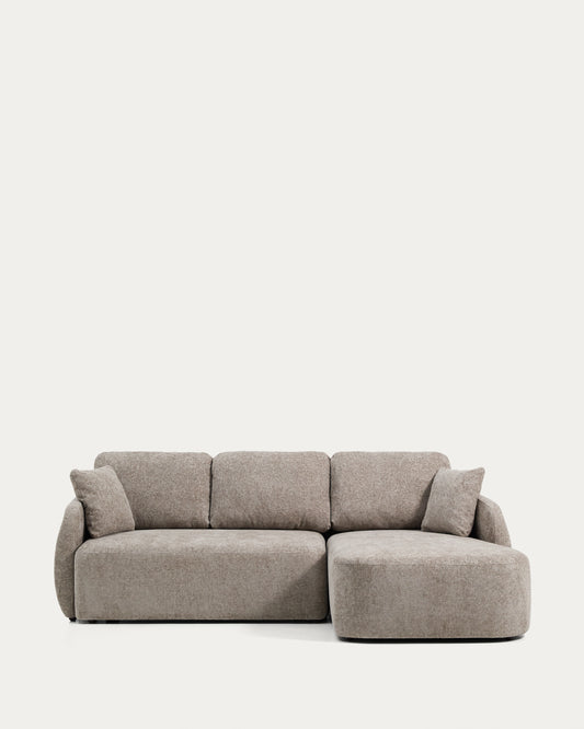 Divano letto Laira 3 posti in ciniglia tortora con chaise longue destra 246 cm