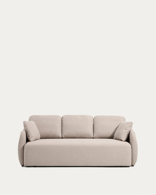 Divano letto Laira 3 posti in ciniglia beige 218 cm