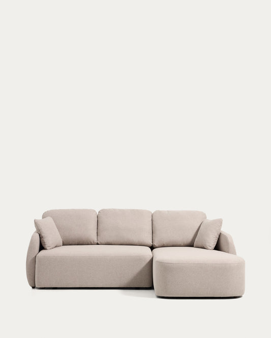 Divano letto Laira 3 posti in ciniglia beige con chaise longue destra 246 cm