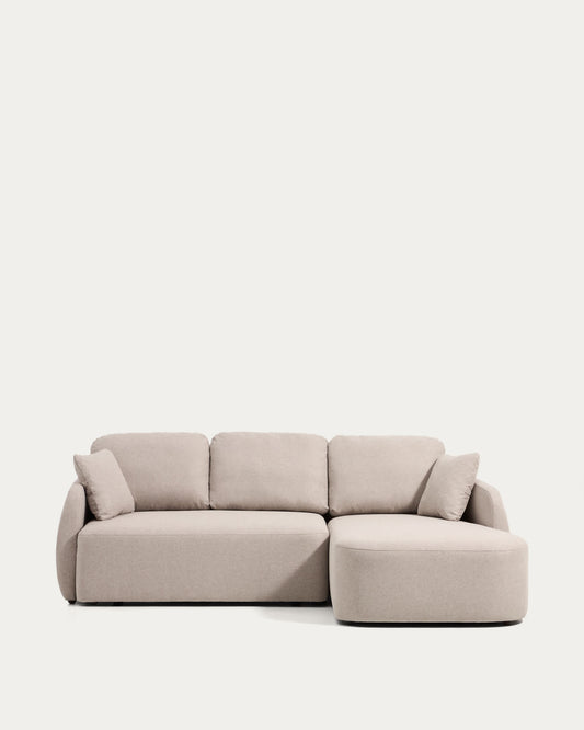 Divano letto Laira 3 posti in ciniglia beige con chaise longue destra 246 cm