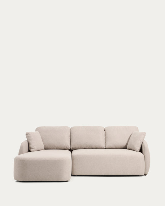 Divano letto Laira 3 posti in ciniglia beige con chaise longue sinistra 246 cm