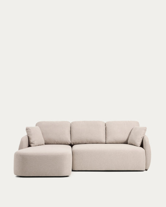 Divano letto Laira 3 posti in ciniglia beige con chaise longue sinistra 246 cm