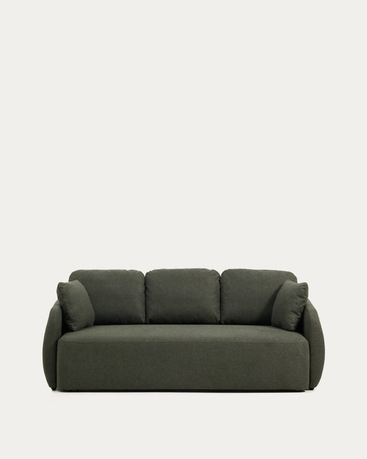 Divano letto Laira 3 posti in ciniglia verde scuro 218 cm