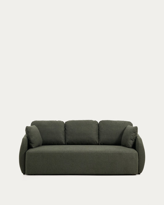 Divano letto Laira 3 posti in ciniglia verde scuro 218 cm