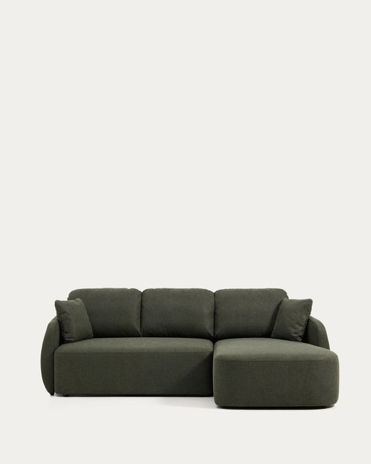 Divano letto Laira 3 posti in ciniglia verde scuro con chaise longue destra 246 cm