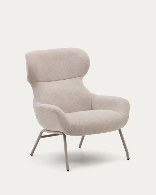 Poltrona Belina di ciniglia beige e acciaio con finitura beige