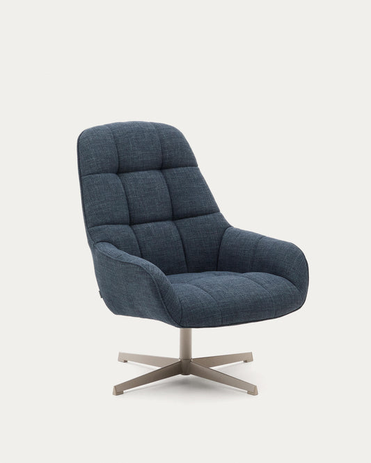 Poltrona girevole Jaspe blu e metallo con finitura grigio