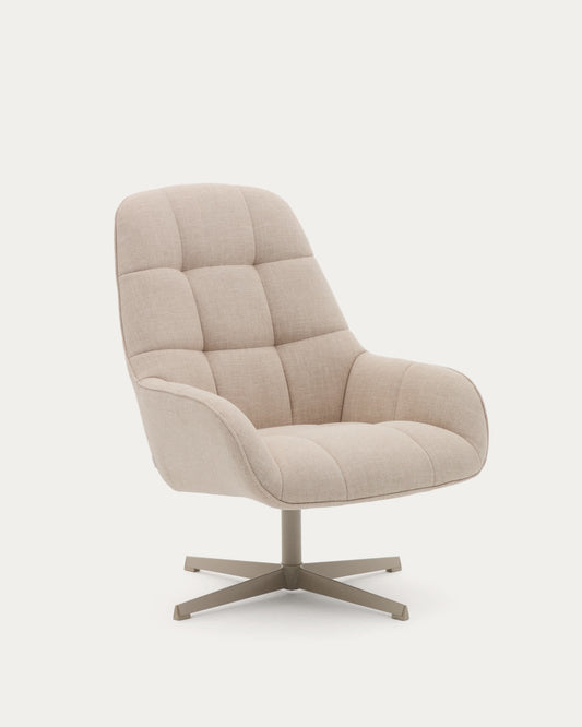 Poltrona girevole Jaspe beige e metallo con finitura grigio