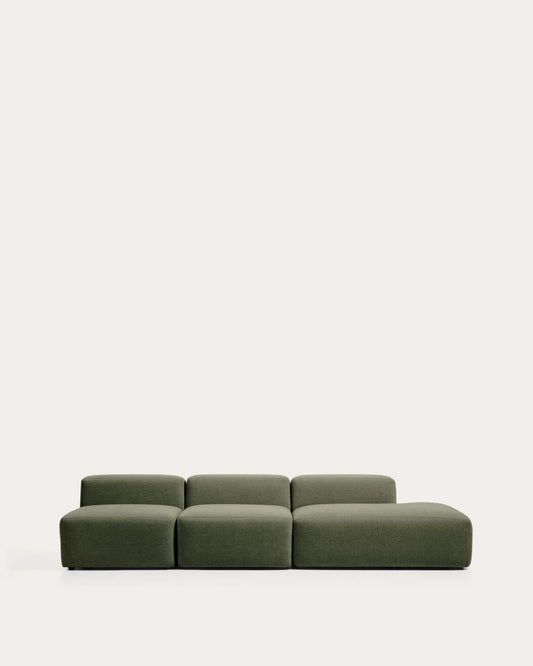 Divano Blok 3 posti con terminale destro in ciniglia verde muschio 325 cm FSC Mix Credit