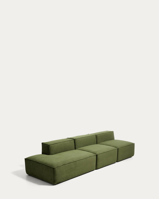 Divano Blok 3 posti con terminale sinistro in velluto a coste spesso verde 325 cm FSC Mix Credit