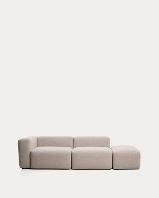 Divano Blok 3 posti con bracciolo sinistro e pouf terminale in ciniglia beige 270 cm FSC Mix Credit