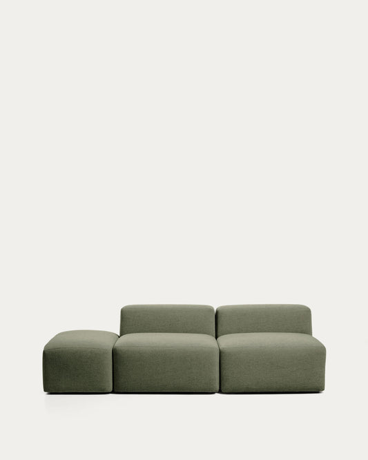 Divano Blok 3 posti con pouf terminale in ciniglia verde muschio 240 cm FSC Mix Credit