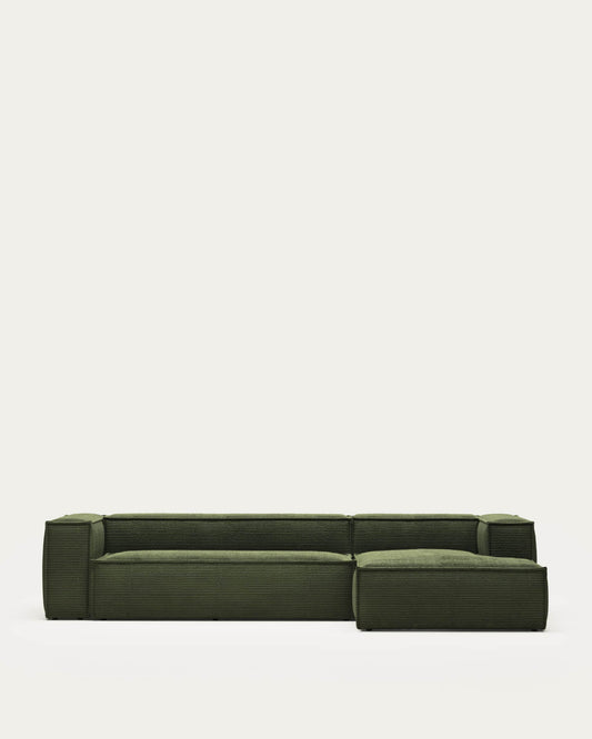 Divano Blok 4 posti chaise longue destra in velluto a coste spesse verde 330 cm