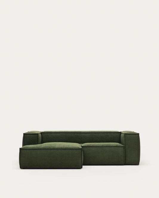 Divano Blok 2 posti chaise longue sinistra in velluto a coste spesse verde 240 cm